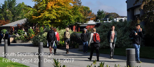 South Seattle College walkway with students
