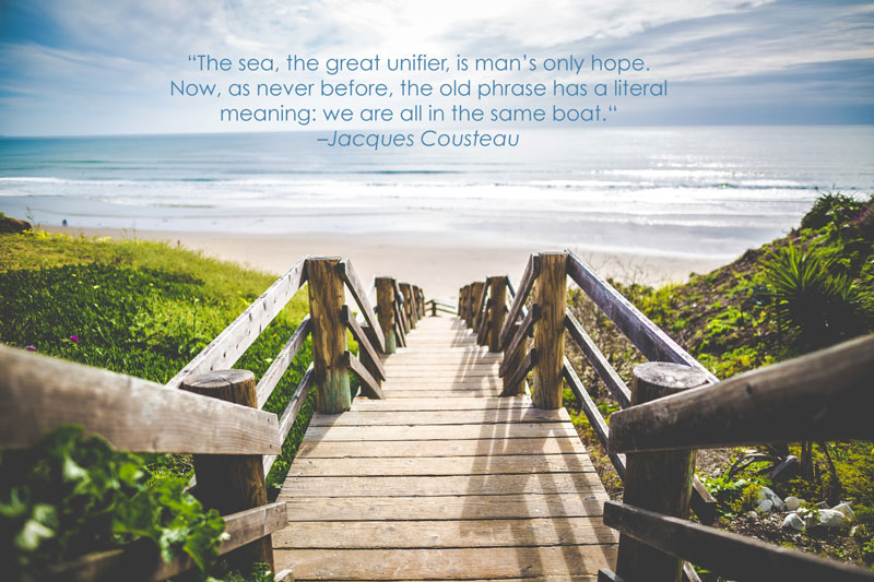 picture of wooden stairs going to the ocean